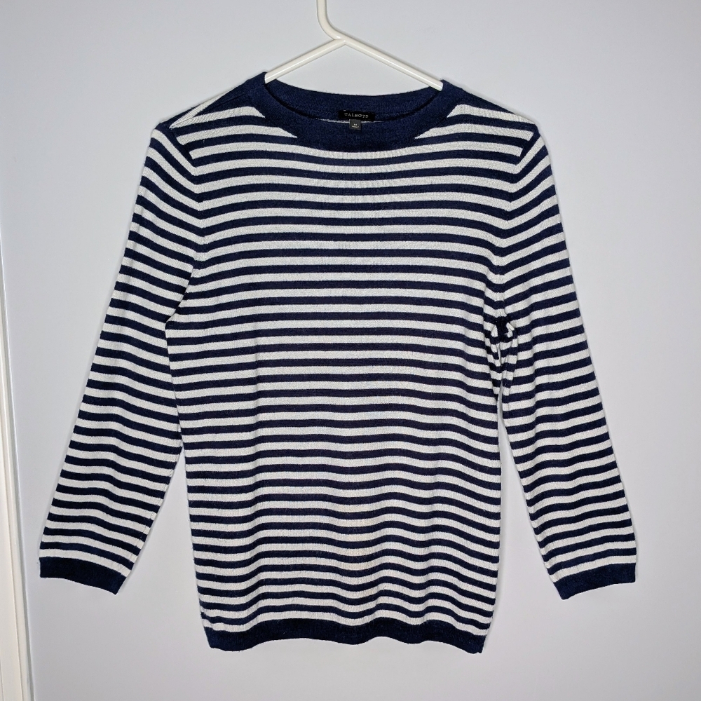Talbots Nautical Striped Sweater Navy & White Soft Lambswool Blend Gently Used‎ - Picture 2 of 12